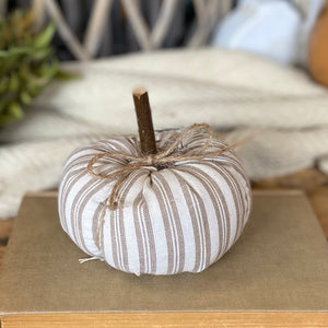 Small Handmade Neutral Striped Fabric Pumpkin