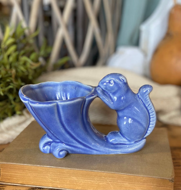 Vintage Periwinkle Blue Squirrel & Cornucopia Planter