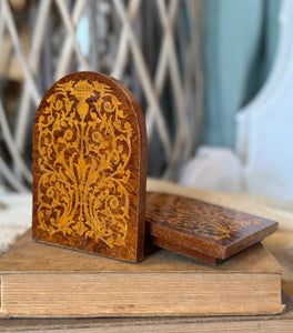 Vintage Hand-Carved Hinged Bookend Set