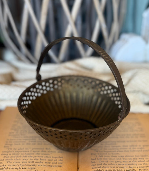 Vintage Brass Basket w/ Cutouts & Handle