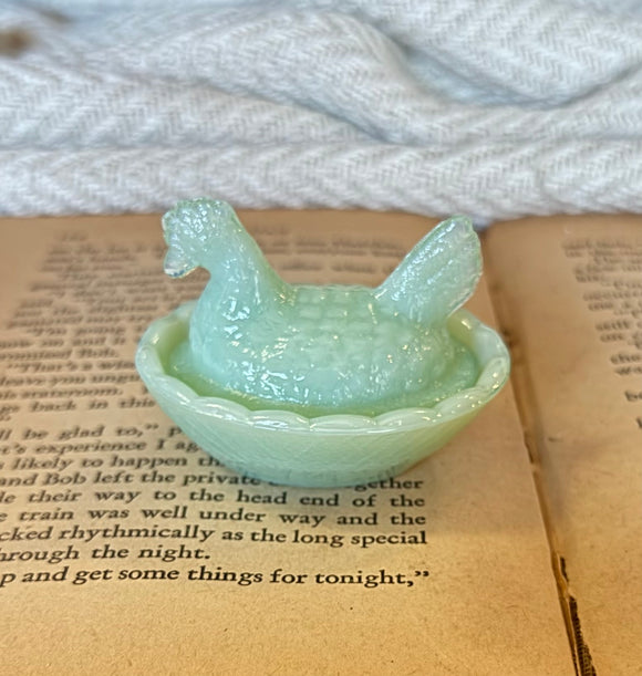 Vintage Mini Jadeite Hen on Nest Dish