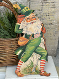 Vintage Leprechaun Santa Die Cut Cardboard Ephemera