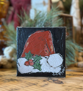 Jill Harper 5" Santa Hat w/ Holly Canvas Art