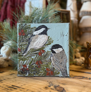 Jill Harper 6" Black Capped Chickadees Canvas Painting