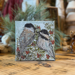 Jill Harper 5" Black Capped Chickadees Canvas Painting