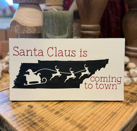 Handmade Red Santa Claus in Coming Wood Sign