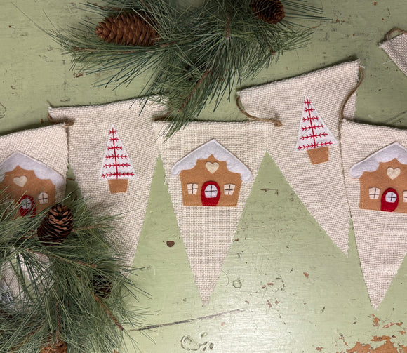 Handmade Winter Cottages & Trees Pennant Banner