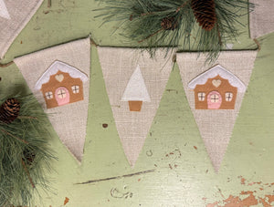 Handmade Winter Cottages & Trees Pennant Banner