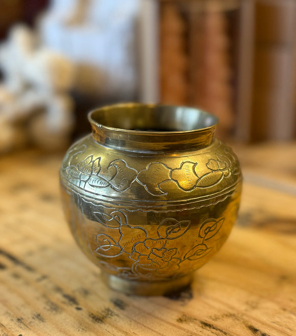 Vintage Etched Solid Brass Urn