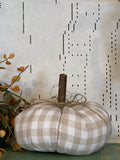 Small Handmade Neutral Check Fabric Pumpkin