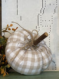 Small Handmade Neutral Check Fabric Pumpkin