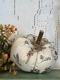 Small Handmade Cream Floral Fabric Pumpkin
