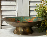 Vintage Enamel Painted Brass Compote