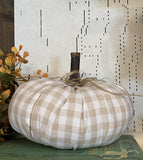 Large Handmade Neutral Check Fabric Pumpkin