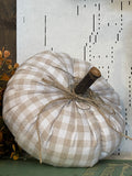 Large Handmade Neutral Check Fabric Pumpkin