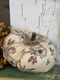 Large Handmade Neutral Floral Fabric Pumpkin