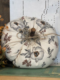 Large Handmade Neutral Floral Fabric Pumpkin