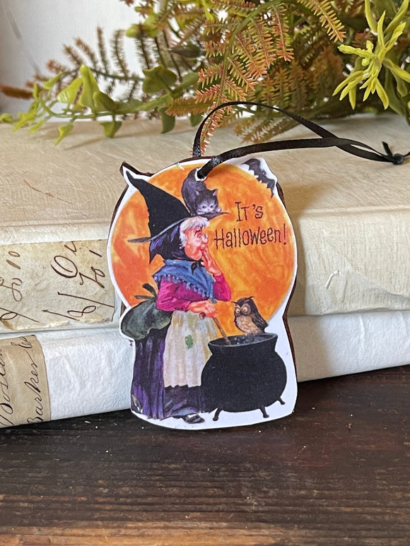 Vintage Inspired Witch with Cauldron Halloween Hanger