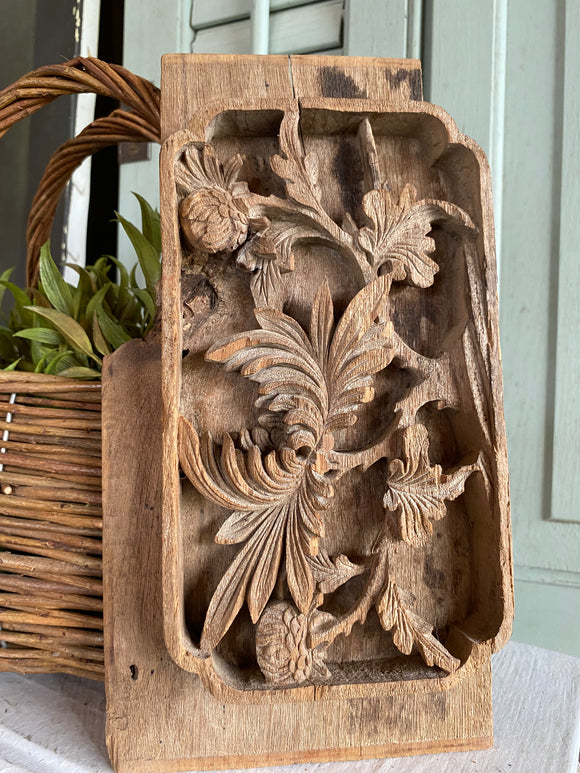 1800's Antique Chinese Floral Wood Temple Carving