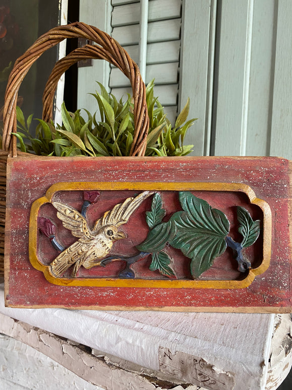 Antique 1800's Chinese Wood Temple Carving With Bird Detail