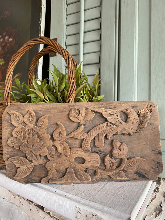 Antique 1800's Chinese Wood Temple Carving With Bird Detail
