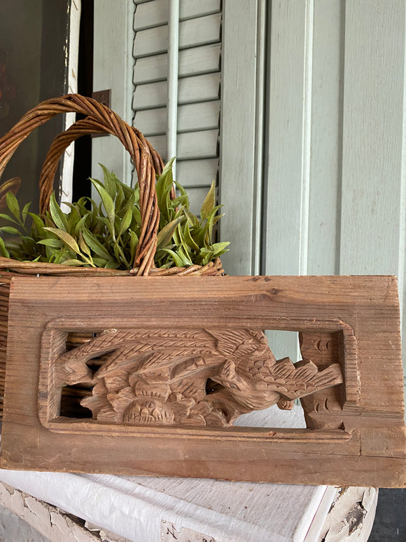 Antique 1800's Chinese Wood Temple Carving With Bird