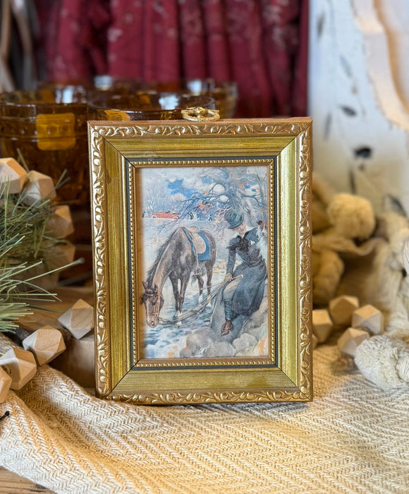 Vintage Framed Horse & Lady Print