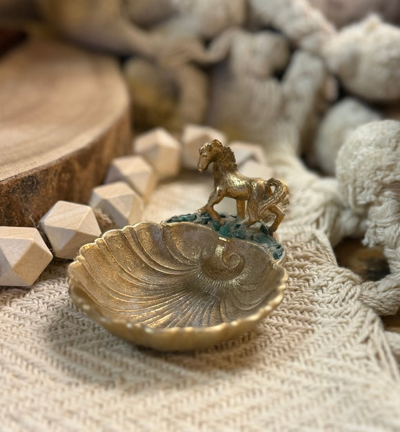 Vintage Brass Wiesner Seashell w/ Horse Dish