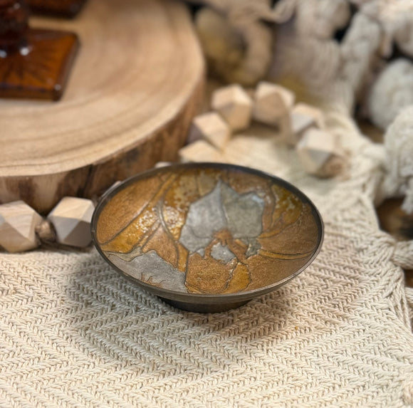 Vintage Brass Dish w/ Etched Floral Design