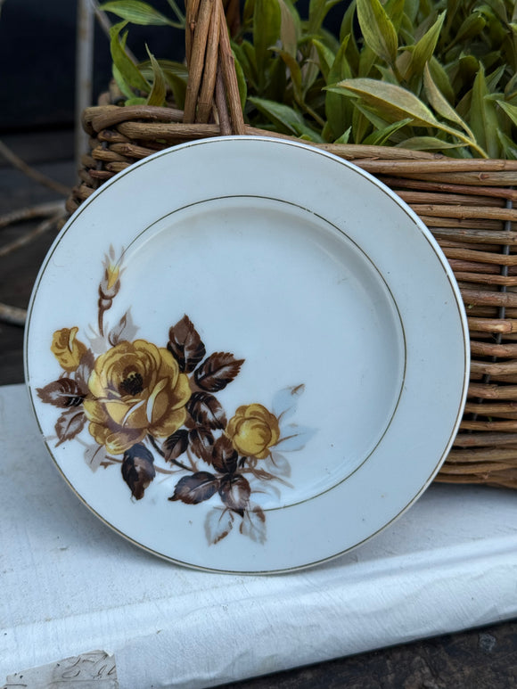 Small Vintage Brown and Yellow Rose Plate