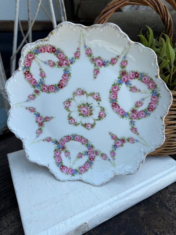 Antique Malmaison Scalloped Floral Plate
