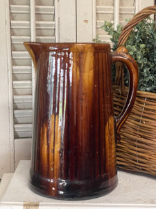 Vintage Brown Drip-ware Pottery Pitcher