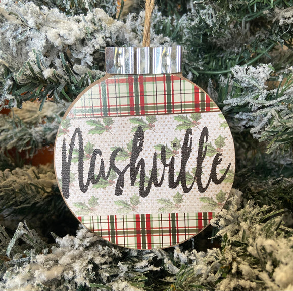 Handmade Wooden Nashville Bulb Ornament