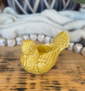 Vintage Yellow Pottery Bird Tealight Holder