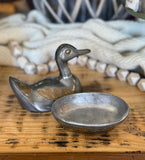 Vintage Pewter & Brass Duck Dish