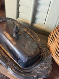 Vintage Silver Butter Dish with Glass Dish
