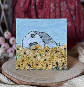 Jill Harper 6" Barn in Daisies Canvas Art