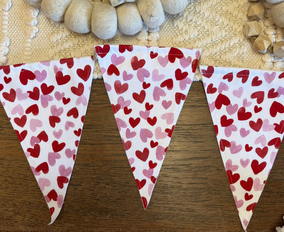 Handmade Heart-Printed Fabric Pennant Banner