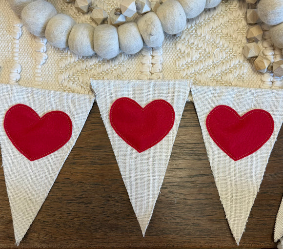 Handmade Red Hearts & Burlap Pennant Banner