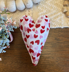 Handmade Tall Heart-Printed & Shaped Fabric Mini Pillow