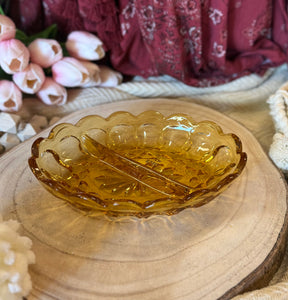 Vintage Divided Amber Glass Dish