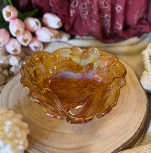 Vintage Grape Leaf Iridescent Carnaval Glass Dish