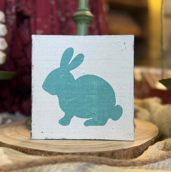 Handmade Aqua Bunny Reclaimed Wood Sign