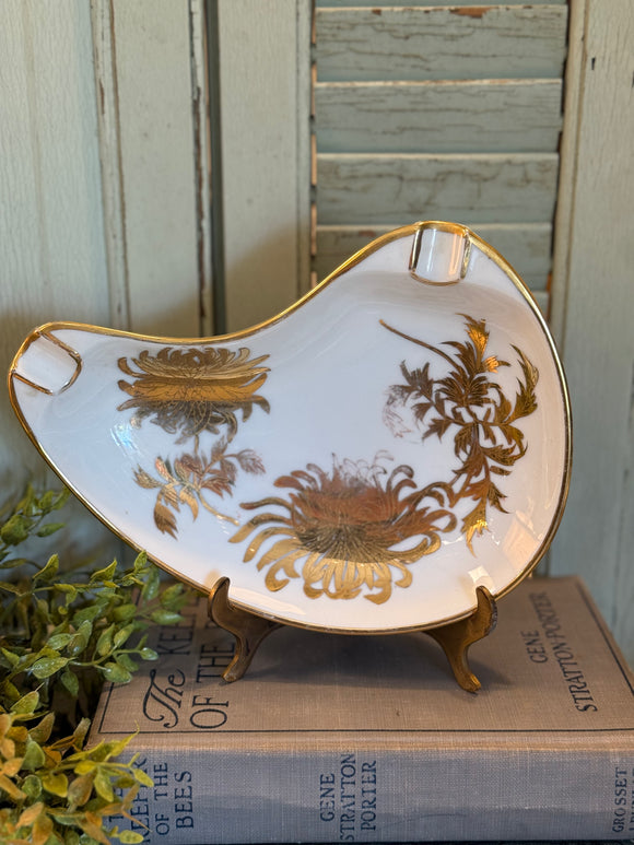Vintage Ashtray with Gold Floral Detail