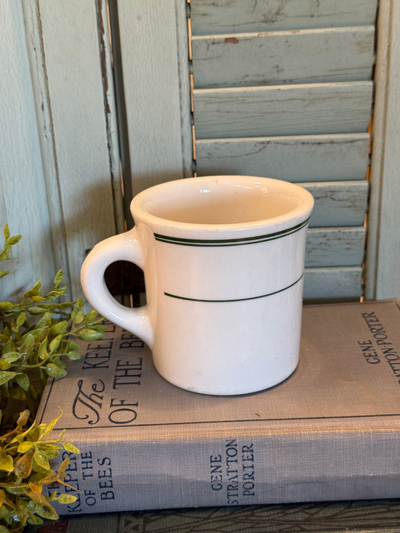 Vintage Green Stripe Homer Laughlin China Restaurant Coffee Mug