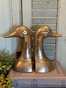 Pair of Vintage Brass Duck Head Bookends