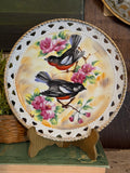 Vintage Hand-painted Plate With Birds and Flowers