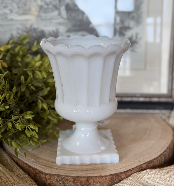 Vintage White Opaline Milk Glass Urn