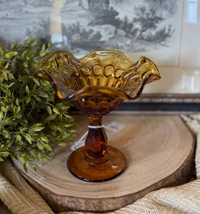 Vintage Amber Fenton Glass Compote