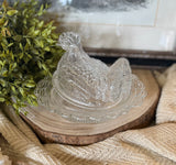 Vintage Glass Hen w/ Spilt Tail on Nest Dish